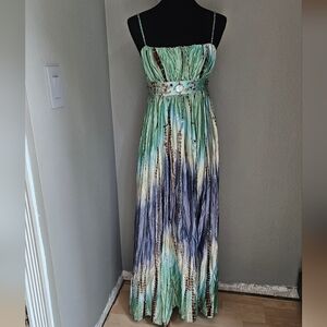Green Tie Dye Silk Maxi Dress BCBG Maxazria Small